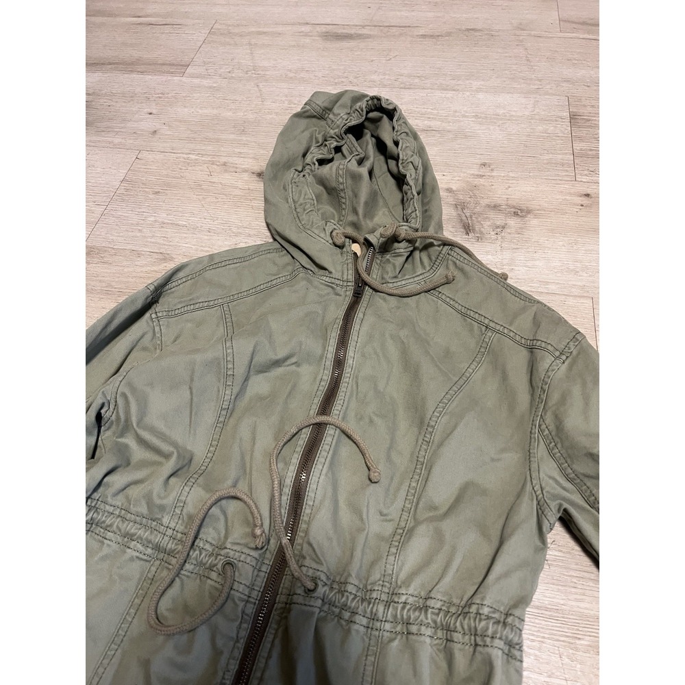 Hollister Utility Chore Jacket Womens Size M Green Hooded Full Zip Workwear‎